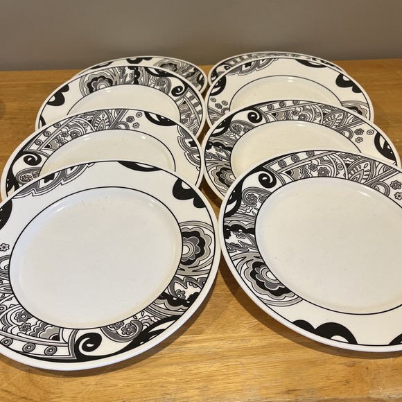 8 Corelle Nouveau Dinner Plates Set 10.5" Corning Black Gray White‎ Scrolls Lot - Picture 1 of 4
